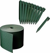 Kunststof grasrand / borderrand groen inclusief 10x grondpennen 10 m x 15 cm