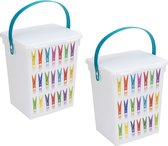 2x Wasknijper bewaarboxen turquoise hengsel 5 liter 23 x 18 cm - Huishoud producten - Wasknijpers opbergen - Wasknijperboxen