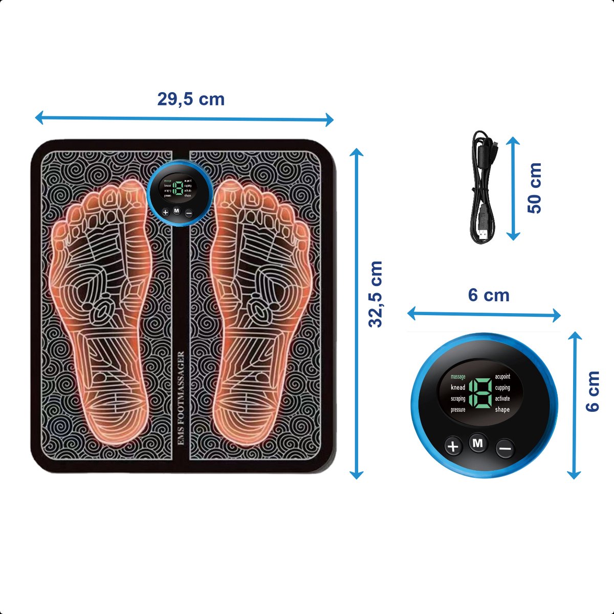 Afbeelding 3 van Kluvaro EMS Voetmassage Apparaat - Bloedcirculatie - Bevordert Bloedsomloop - EMS - Moderne Module - NL handleding - USB - Zwart