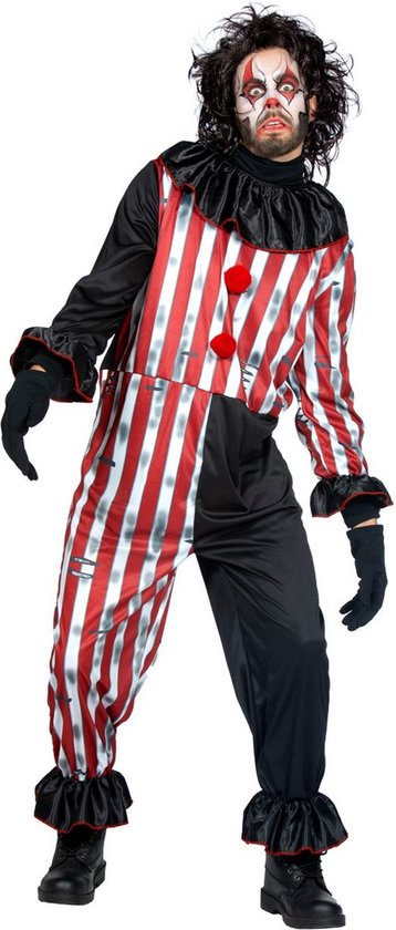 Wilbers & Wilbers - Monster & Griezel Kostuum - Perry Scary Clown - Man - Rood, Zwart - XL - Halloween - Verkleedkleding