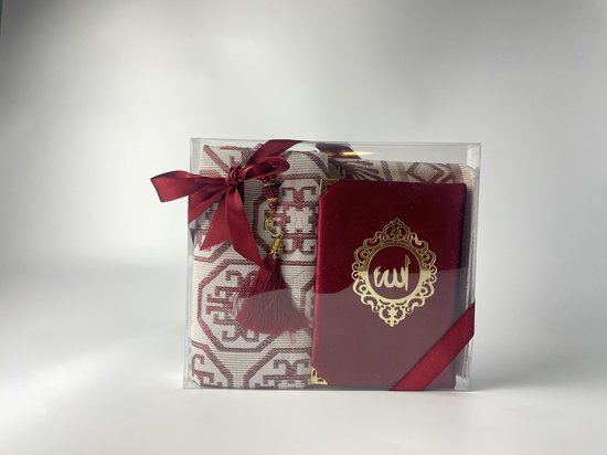 Coffret cadeau islamique - Velours Yaseen Rouge - Coran - Tapis de prière -  Tasbeeh -... | bol