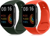 kwmobile 2x horlogebandjes geschikt voor Xiaomi Redmi Mi Watch Lite 3 / Redmi Watch 3 bandje - Smartwatch bandjes van TPU - Activity tracker horloge band in oranje / donkergroen