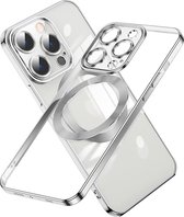 iPhone 14 Pro Max hoesje Magnetisch Met Lens beschermer – Transparant / Zilver - Magneet hoesje MagSafe Compatible Case cover iPhone 14 Pro Max.