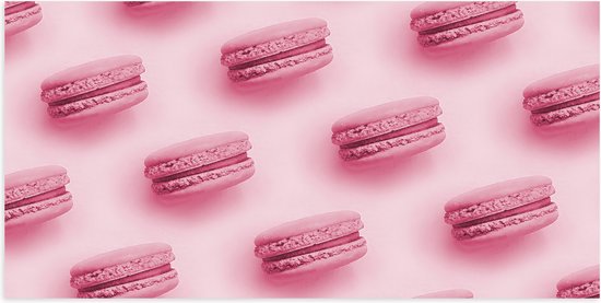Poster (Mat) - Patroon van Roze Macarons tegen Roze Achtergrond - 100x50 cm Foto op Posterpapier met een Matte look