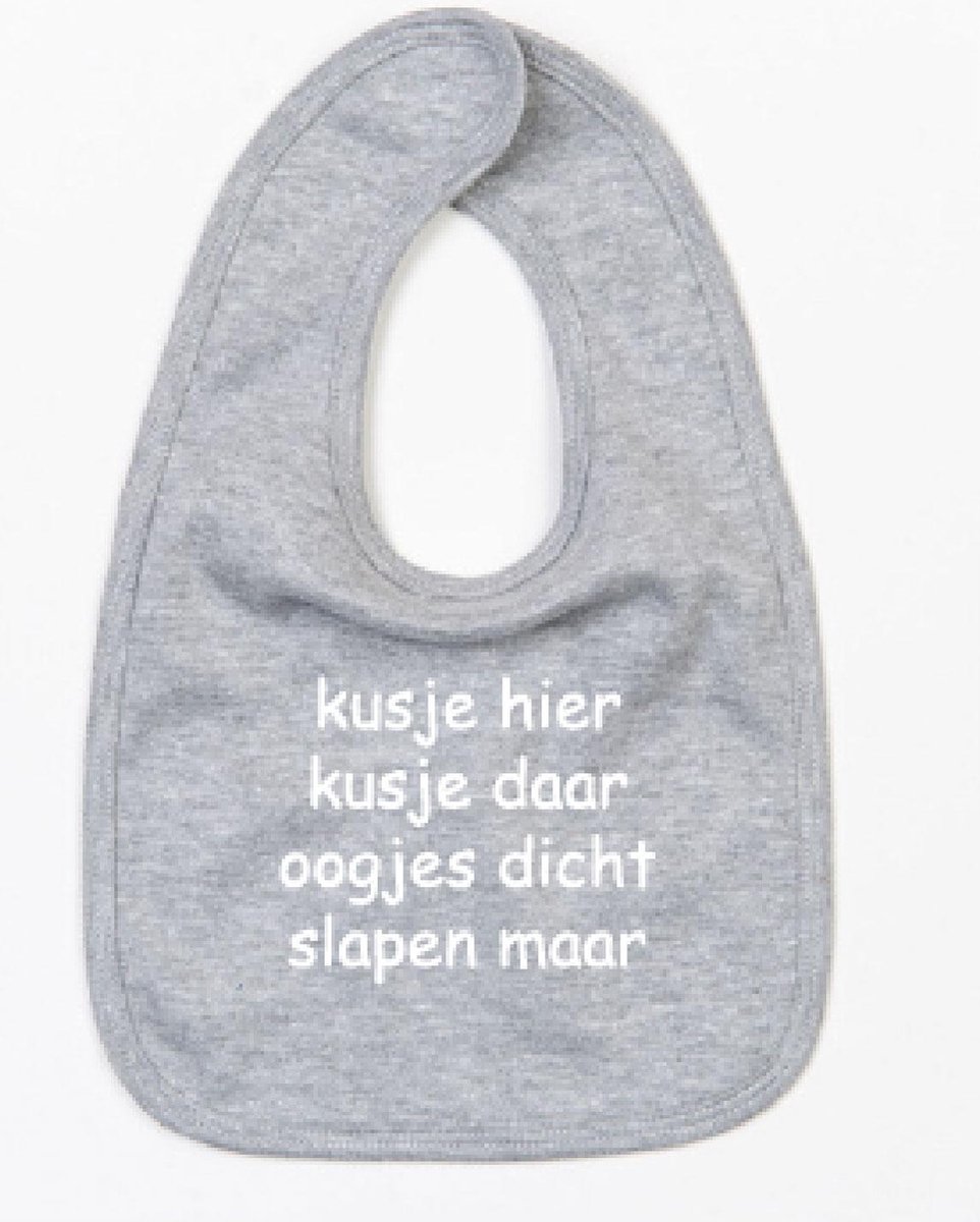 Goedkoopste Slabbetje Kusje Hier Kusje Daar-Grijs-One Size