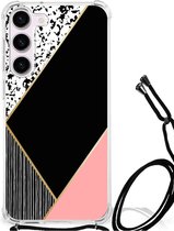 Smartphone hoesje Geschikt voor Samsung Galaxy S23 TPU Silicone Hoesje met transparante rand Black Pink Shapes