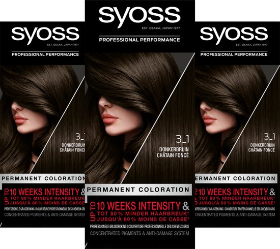 Syoss Baseline - 3-1 Dark Brown - Permanente Haarverf - Haarkleuring - Voordeelverpakking - 3 Stuks