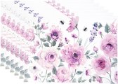 HAES DECO - Set van 6 Placemats - formaat 48x33 cm - kleuren Paars / Roze / Wit /Groen - van 100% Katoen - Collectie: Roses and Butterflies