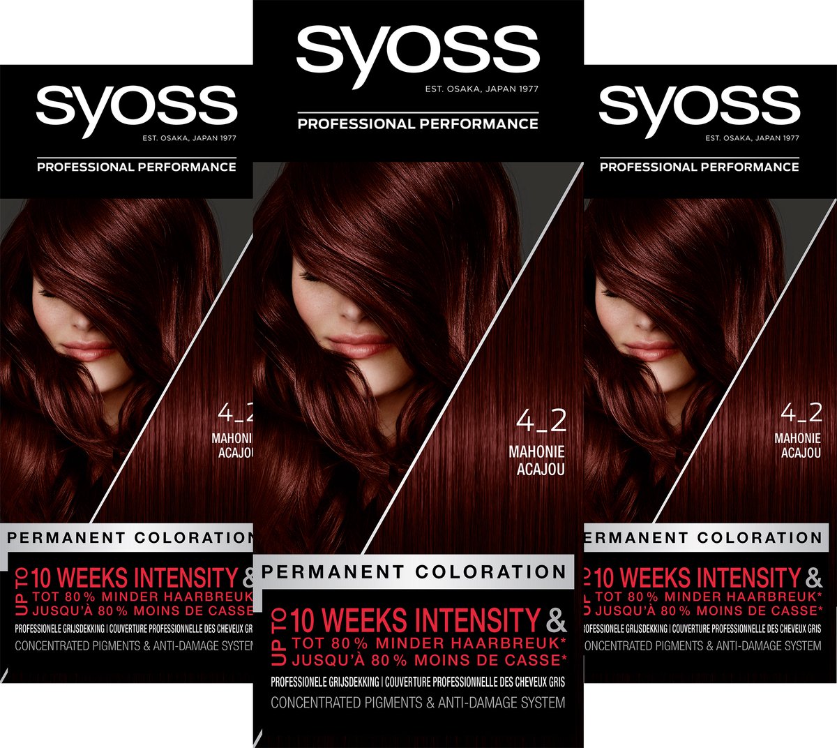 Syoss Baseline - 4-2 Mahonie - Permanente Haarverf - Haarkleuring - Voordeelverpakking - 3 Stuks