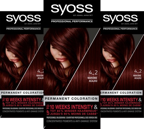 Syoss - Baseline - 4-2 Mahonie - Haarverf - Haarkleuring -  Voordeelverpakking - 3 Stuks | bol.com