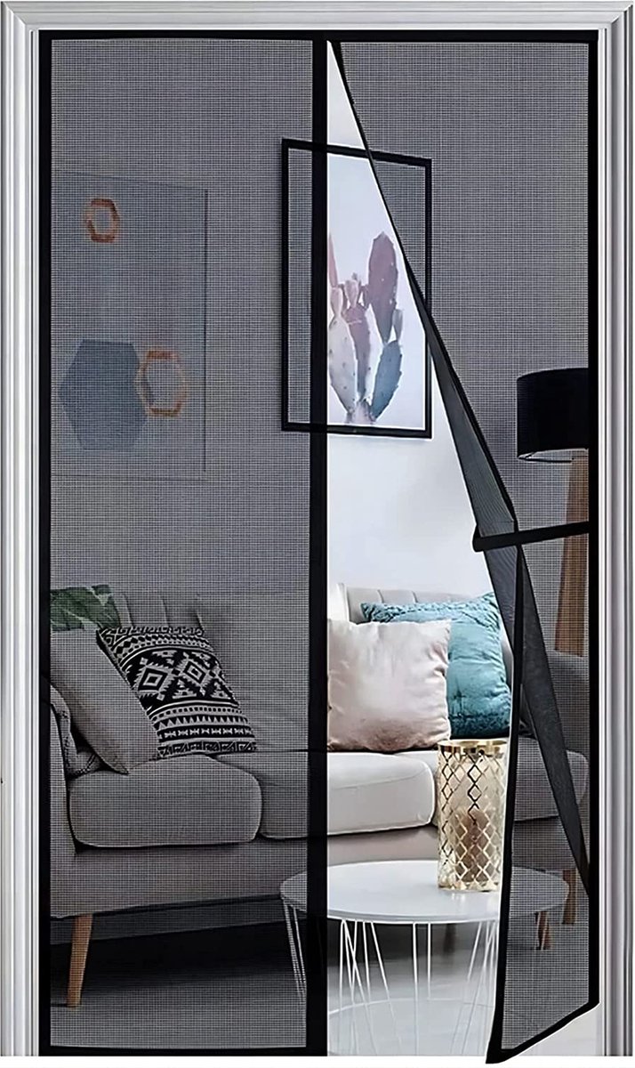 Vliegenhor balkondeur magnetisch 90 x 210 cm, 2023 versterkt vliegengordijn terrasdeur magneetdeur geen boren vliegennet balkon insectenwerende deur magnetisch klamboe gordijn zwart