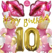 Snoes Mega Beauty Helium Ballonnen Set 10 Jaar - Roze Helium Folieballonnen - Slinger Happy Birthday Goud
