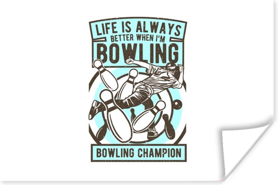 Affiche Bowling - Sport- Vintage - 180x120 cm XXL - Cadeau Vaderdag - Cadeau - Cadeau pour lui - Astuce - Homme