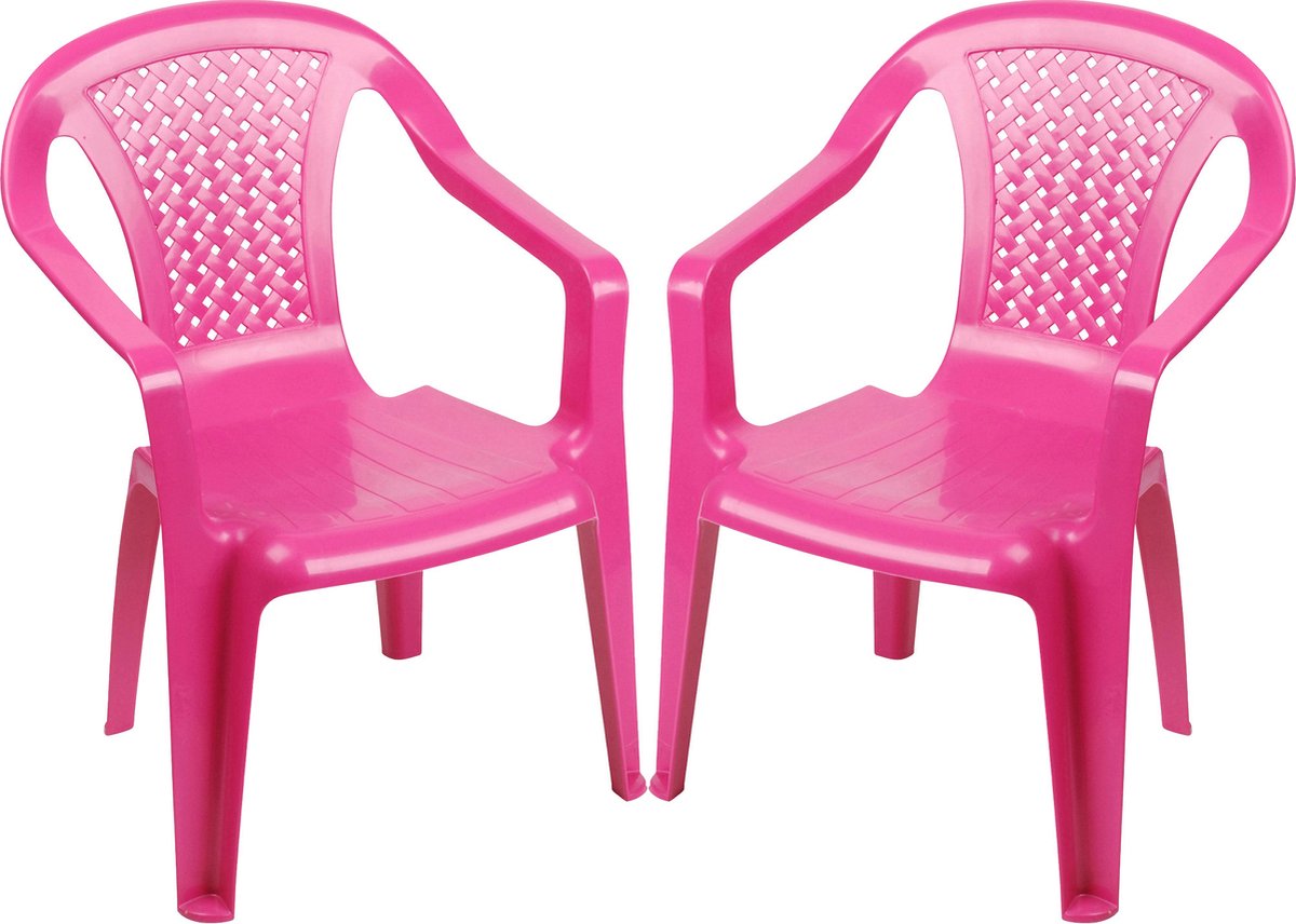 Sunnydays Kinderstoel - 2x - roze - kunststof - buiten/binnen - L37 x B35 x H52 cm - tuinstoelen