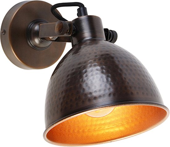 QAZQA liko - Industriele Wandlamp voor binnen - 1 lichts - D 23 cm - Koper - Industrieel - Woonkamer | Slaapkamer | Keuken