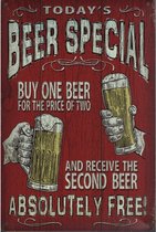 Wandbord Cafe Pub Bier Man Cave Humor - Today's Beer Special Absolutely Free
