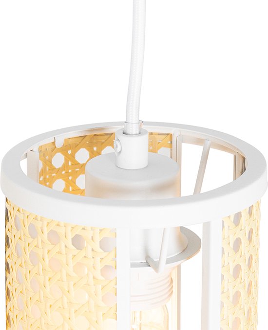 QAZQA akira - Retro Hanglamp eettafel - 3 lichts - L 650 mm - Wit - Woonkamer | Slaapkamer | Keuken