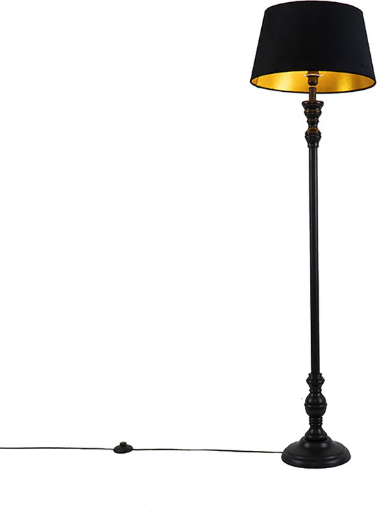 QAZQA classico - Klassieke Dimbare LED Smart Vloerlamp | Staande Lamp met kap incl. wifi met Dimmer - 1 lichts - H 155 cm - Zwart Goud - Woonkamer | Slaapkamer | Keuken