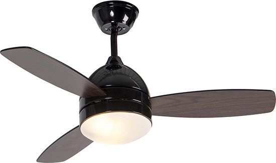 QAZQA rotar - Plafondventilator met Verlichting | Lamp en Afstandsbediening - 2 lichts - Ø 960 mm - Zwart - Woonkamer | Slaapkamer | Keuken