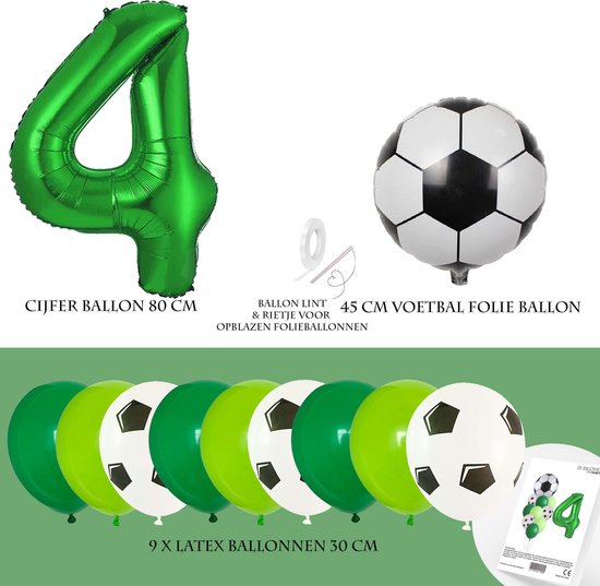 Voetbal Anniversaire * Ballons Set 4 ans * Hooray 4 ans * Anniversaire * Voetbal Fan de Voetbal * * Snoes 80 CM * Voetbal Décoration * Anniversaire