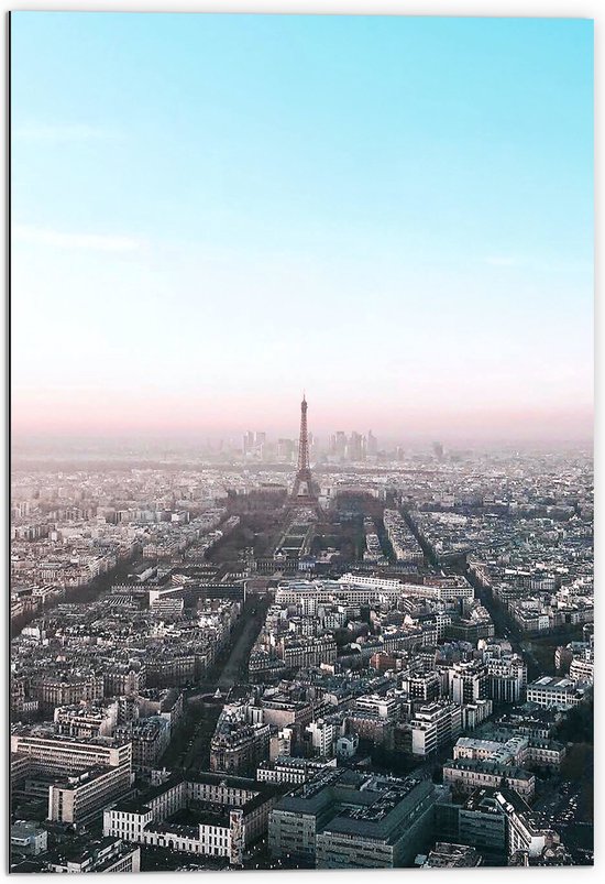 Dibond - Parijs - Eiffeltoren - Stad - Gebouwen - Kleuren - 70x105 cm Foto op Aluminium (Wanddecoratie van metaal)