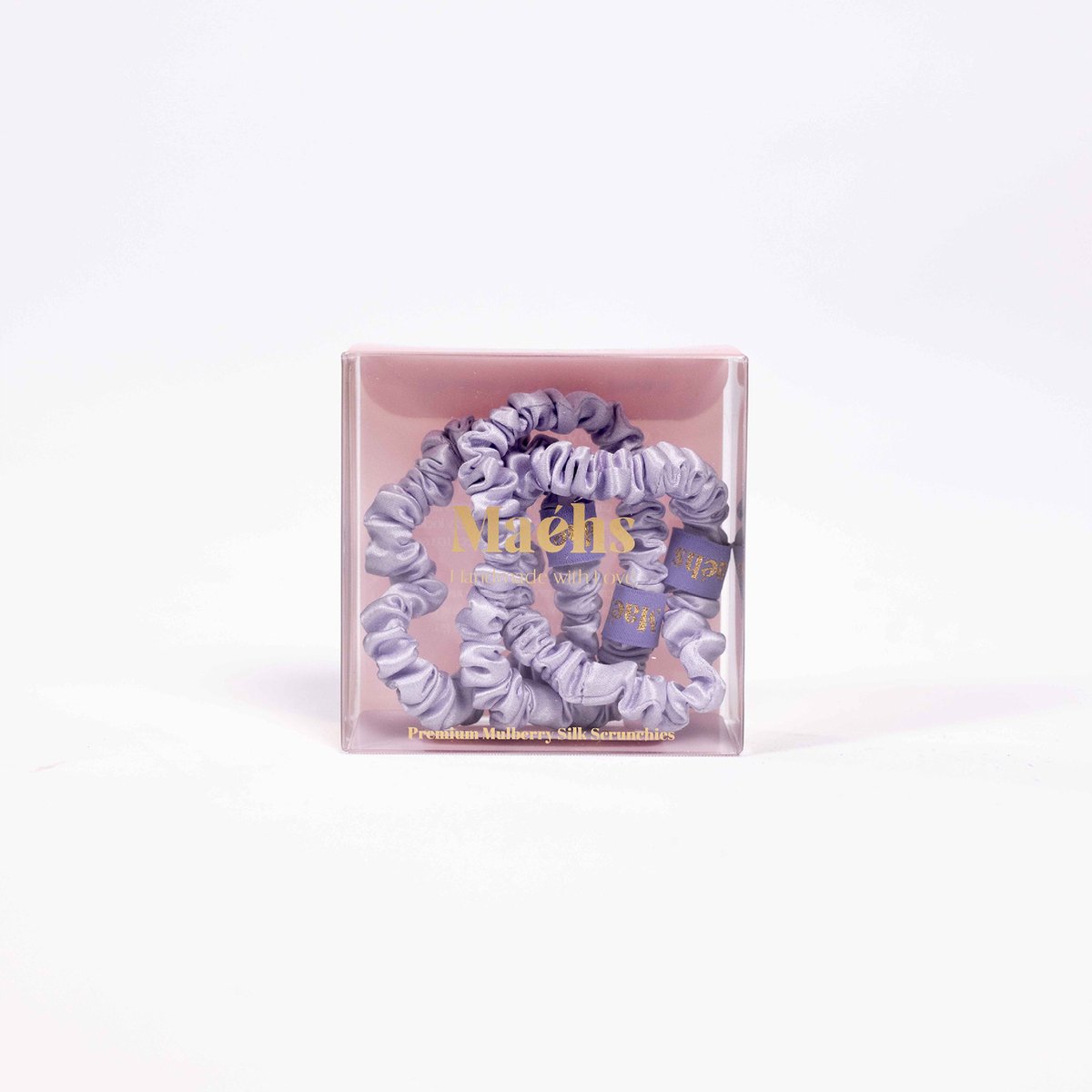 Maéhs Set van 3 scrunchies klein, haaraccessoires - haarelastiekjes -100% moerbei zijde, kwaliteit 22 Momme - Kleur Lavendel - cadeautip