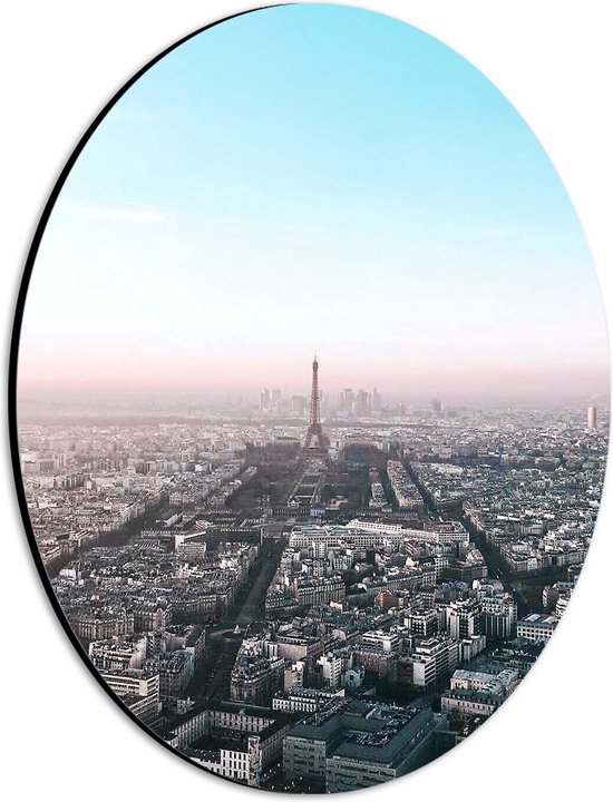 Dibond Ovaal - Parijs - Eiffeltoren - Stad - Gebouwen - Kleuren - 21x28 cm Foto op Ovaal (Met Ophangsysteem)