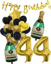 44 Jaar Verjaardag Cijferballon 44 - Feestpakket Snoes Ballonnen Pop The Bottles - Zwart Goud Groen Versiering