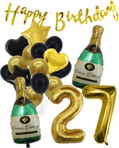 27 Jaar Verjaardag Cijferballon 27 - Feestpakket Snoes Ballonnen Pop The Bottles - Zwart Goud Groen Versiering