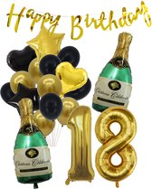 18 Jaar Verjaardag Cijferballon 18 - Feestpakket Snoes Ballonnen Pop The Bottles - Zwart Goud Groen Versiering