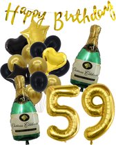 59 Jaar Verjaardag Cijferballon 59 - Feestpakket Snoes Ballonnen Pop The Bottles - Zwart Goud Groen Versiering