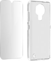 Hoes geschikt voor Nokia 1.4 Siliconen + Gehard Glas 9H Transparant
