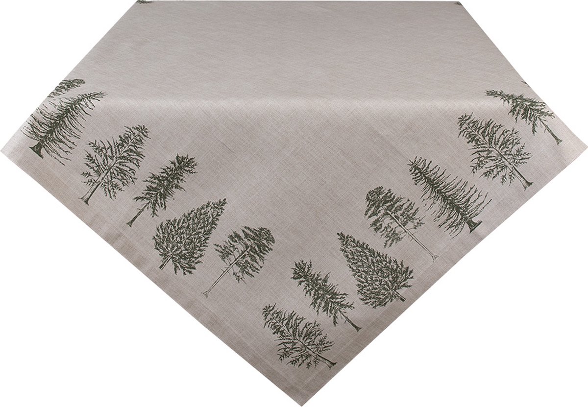 Clayre & Eef Tafelkleed 130x180 cm Beige Groen Katoen Dennenbomen