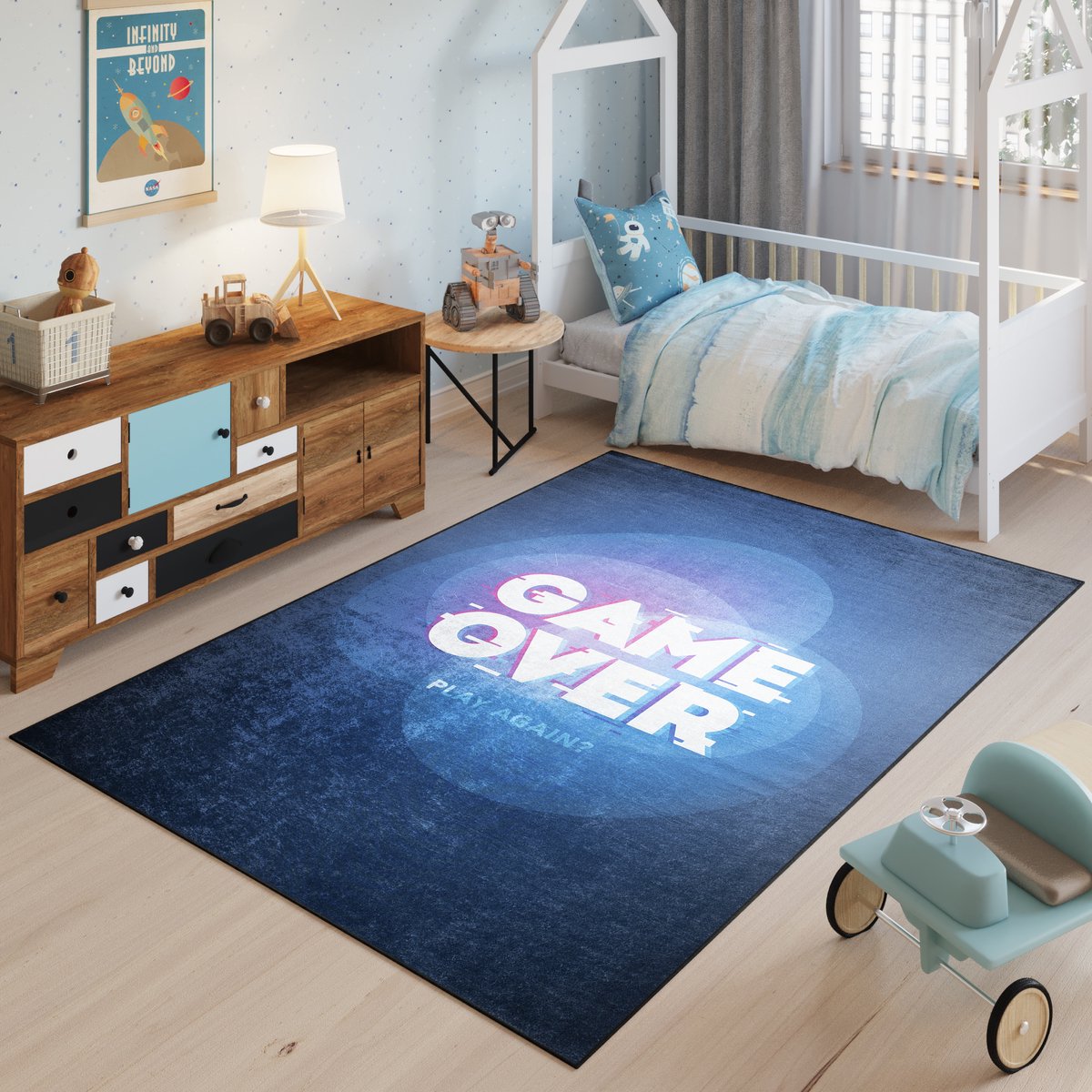Tapiso Emma Vloerkleed Kinderkamer Marineblauw Game Kinderen Speelmat- 80x200 Blauw 11
