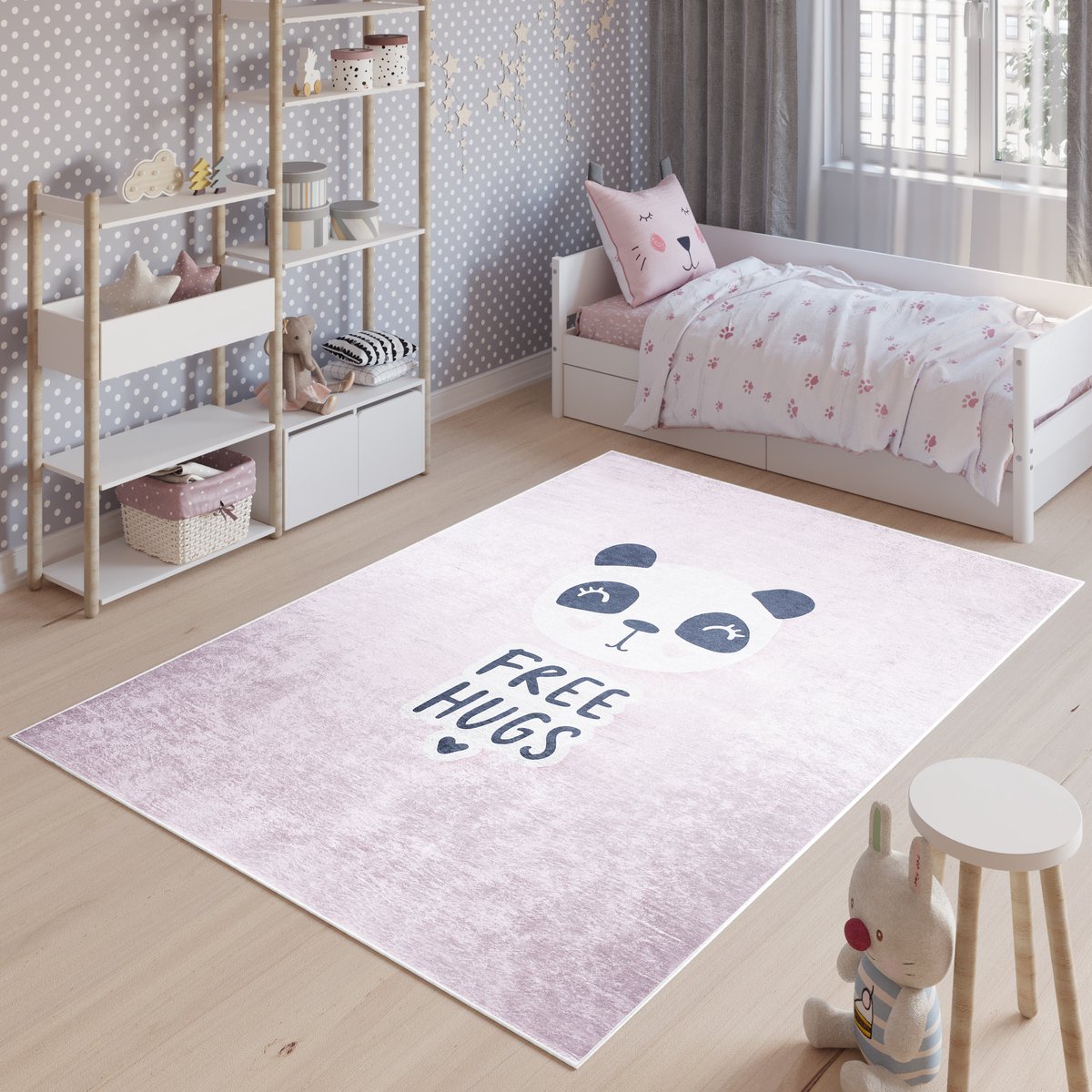 Tapiso Emma Vloerkleed Kinderkamer Kindertapijt Free Hugs Tapijt Maat- 80x150 Roze 5