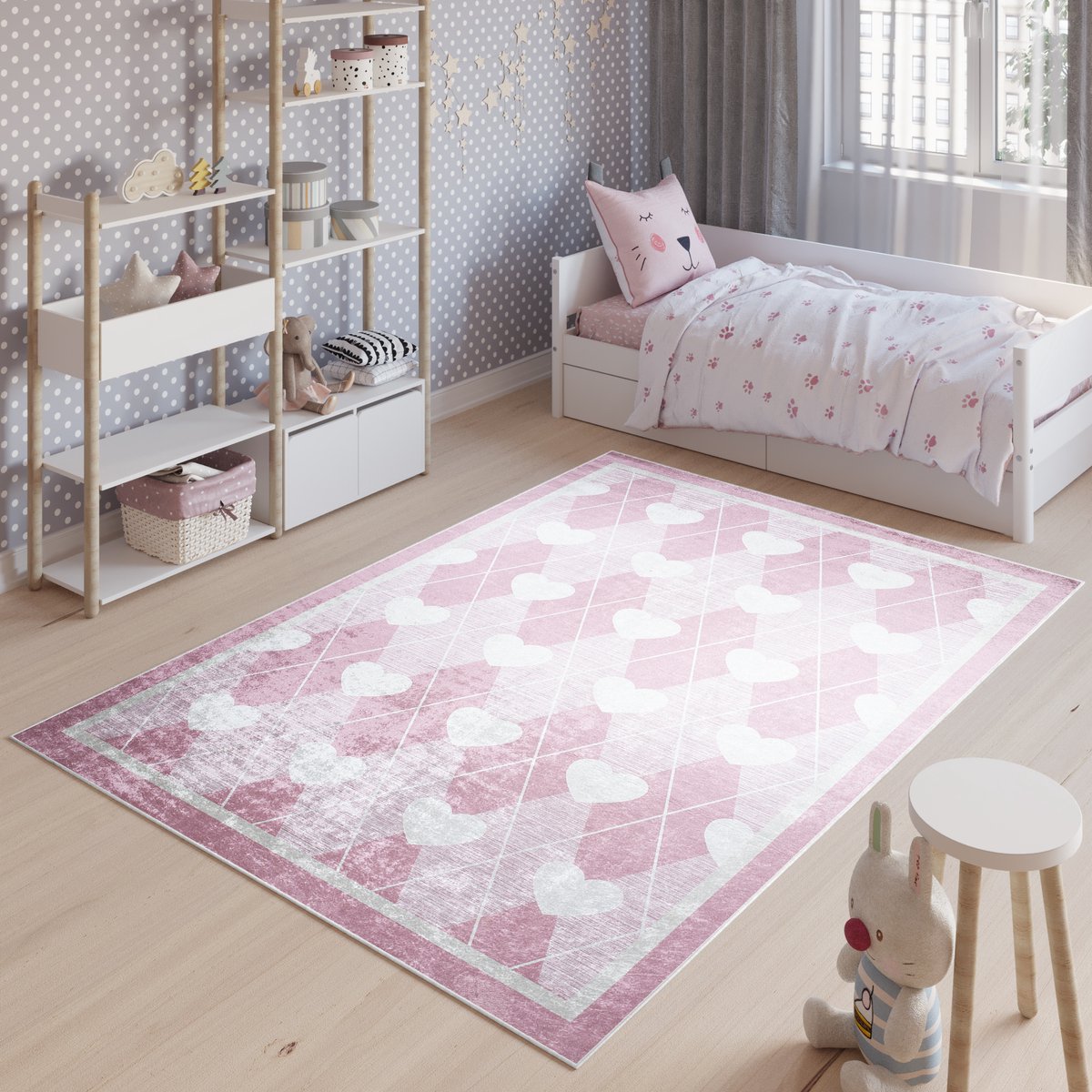 Tapiso Emma Vloerkleed Kinderkamer Kindertapijt Roze Meisje Tapijt Maat- 140x200 Roze 7