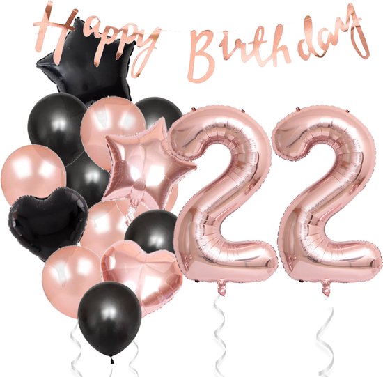 Snoes Ballonnen 22 Jaar Feestpakket – Versiering – Verjaardag Set Liva Rose Cijferballon 22 Jaar -Heliumballon