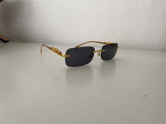 zonnebrillen - zwart glazen- goud beentjes- luipaard- zomerbrillen- uniseks -dames - heren -randloze-