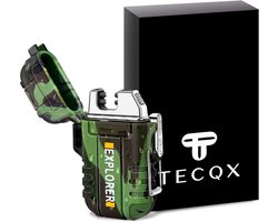 TECQX Elektrische Explorer Plasma Aansteker - Oplaadbaar - Micro USB - Sigaretten en Vuurwerk aansteker - Storm, Regen, Sneeuw en Wind Proof - Waterdicht - Camouflage - Groen