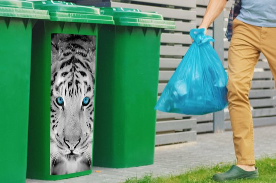 Autocollant pour contenant Animaux - Tigre - Yeux - Blauw - Zwart et blanc - 44x98 cm - Autocollant Kliko