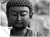 Tuinposter - Tuindoek - Tuinposters buiten - Boeddha - Grijs - Spiritualiteit - Buddha beeld - Religie - 120x90 cm - Tuin