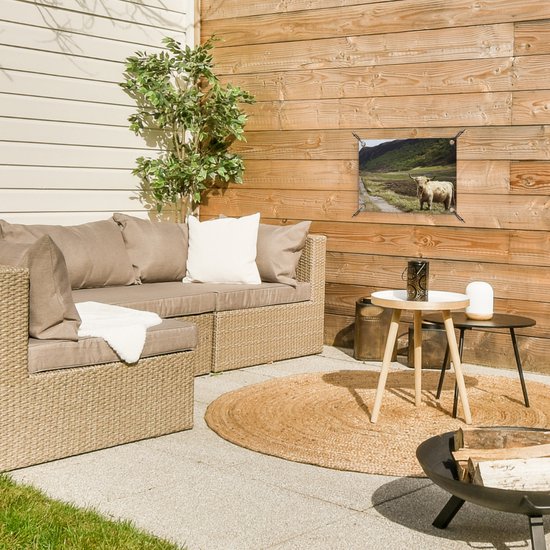 Décoration de Jardin Highlander écossais - Chemin - Forêt - 40x30 cm - Toile de jardin - Poster extérieur