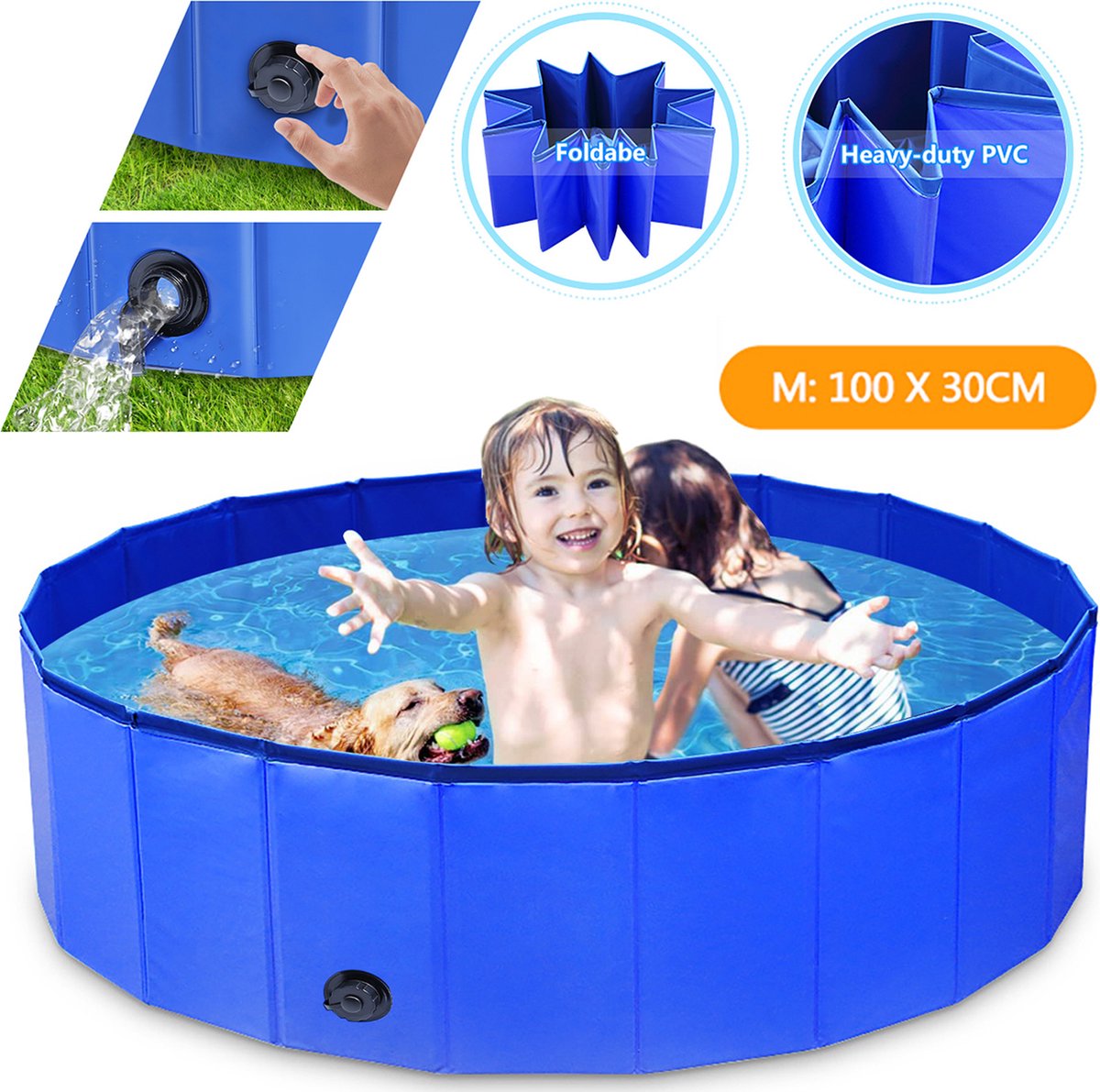 Gopetee GBM-03 Hondenbad - Opvouwbare hondenzwembad - Dierenzwembad - 100x30 cm - Zwembad voor Huisdieren - Blauw
