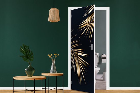 Sticker de porte Feuilles - Plantes - Or - Zwart - Luxe - 85x205 cm - Affiche de porte