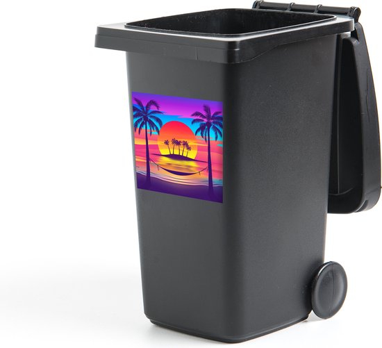 Container sticker Tropische stranden Illustraties - Illustratie van een tropisch strand met kleurrijke zonsondergang Klikosticker - 40x40 cm - kliko sticker - weerbestendige containersticker