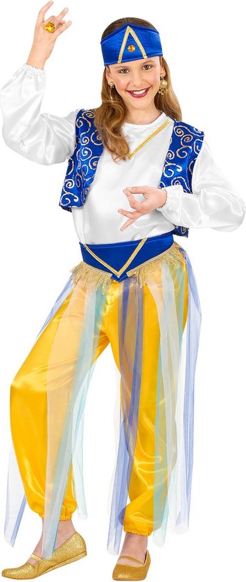 Widmann - 1001 Nacht & Arabisch & Midden-Oosten Kostuum - Arabische Prinses Meisje Compleet Kostuum - Blauw, Geel - Maat 140 - Carnavalskleding - Verkleedkleding