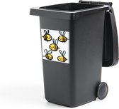 Autocollant conteneur Illustration Bij - Une illustration de cinq abeilles Autocollant poubelle - 40x40 cm - Autocollant poubelle à roulettes - Autocollant conteneur résistant aux intempéries