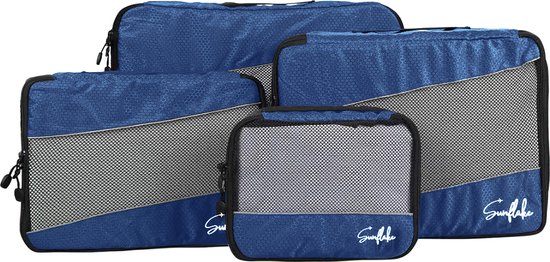 Set de Cubes d'emballage Sunflake - 4 pièces - Organisateur de valise - Convient aux Bagage à main, sac à dos et valise - Bleu foncé