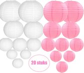 XL Luxe Lampionnen pakket roze & wit | 20 stuks in verschillende formaten | Bruiloft | Baby | Feest