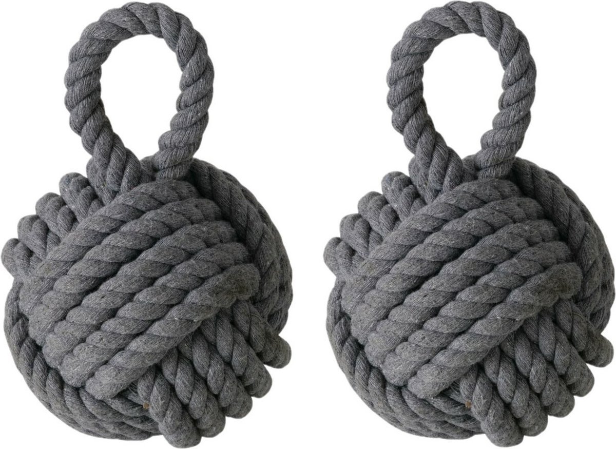 Boltze deurstopper knoop - 2x - 1.2 kilo - grijs - jute - 23 x 15 cm